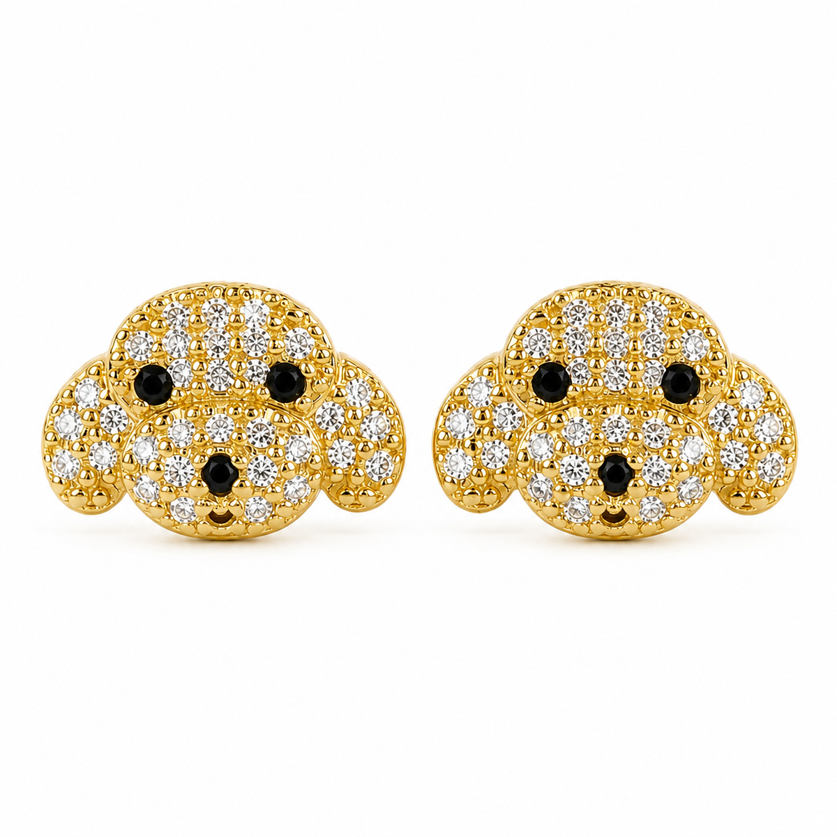 10K Yellow Gold CZ Dog Earrings - front view