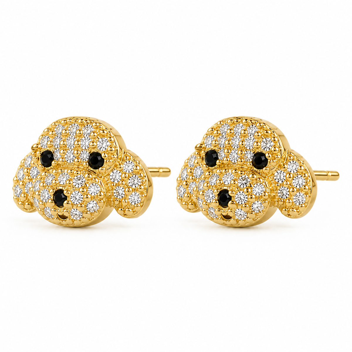 10K Yellow Gold CZ Dog Earrings - 45 degree view