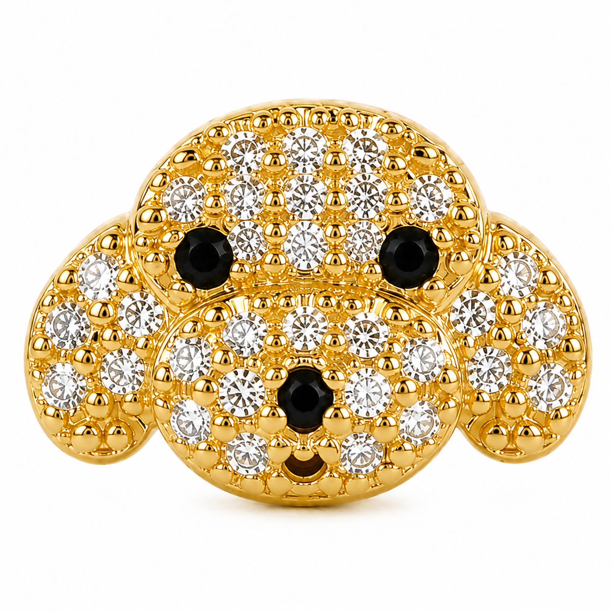 10K Yellow Gold CZ Dog Earrings - macro detail