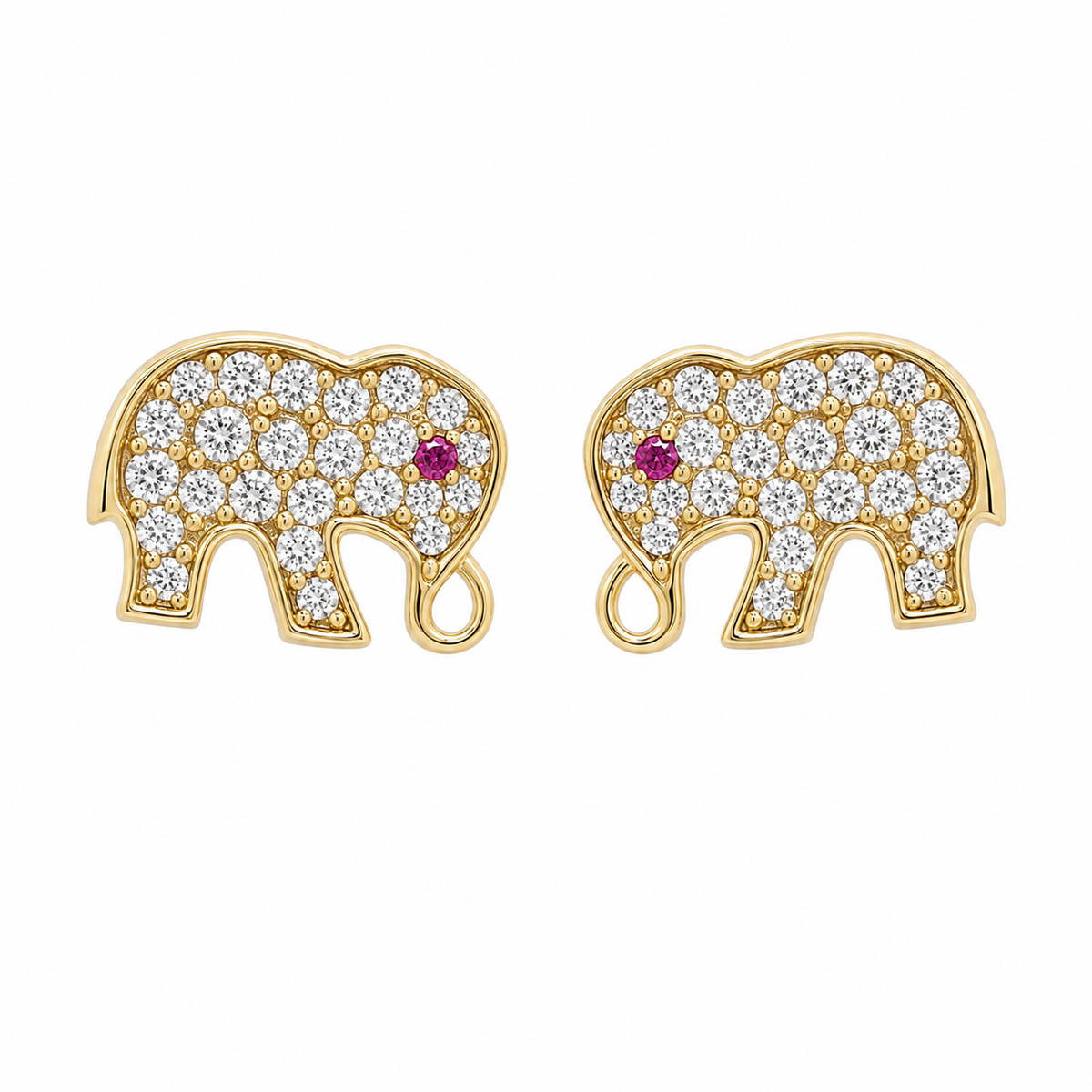 10K Yellow Gold CZ Elephant Earrings - front view