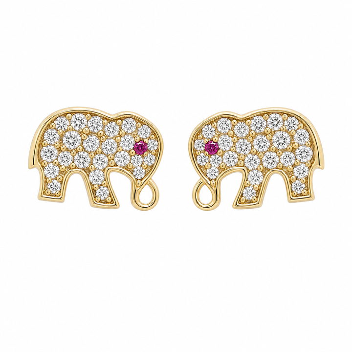 10K Gold CZ Elephant Earrings — 10K real gold jewelry from STF Diamonds, Los Angeles