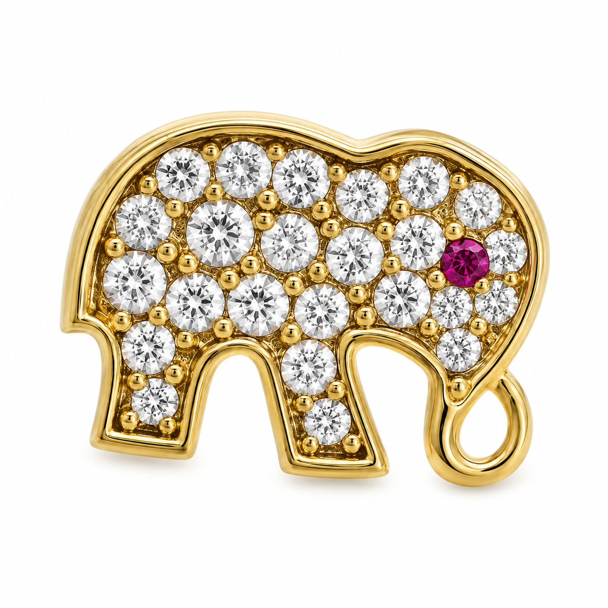 10K Yellow Gold CZ Elephant Earrings - macro detail
