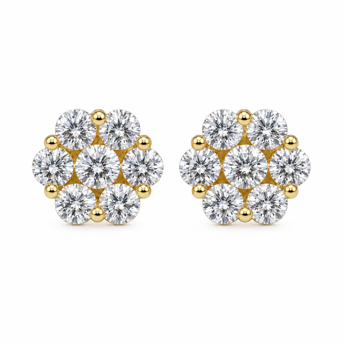 10K Yellow Gold CZ Flower Earrings - front view
