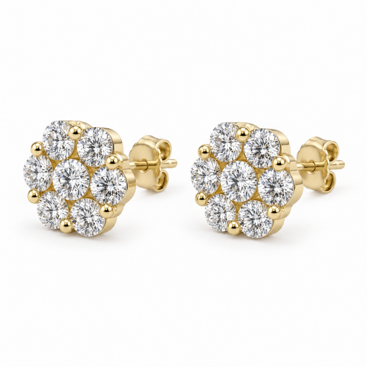 10K Yellow Gold CZ Flower Earrings - 45 degree view