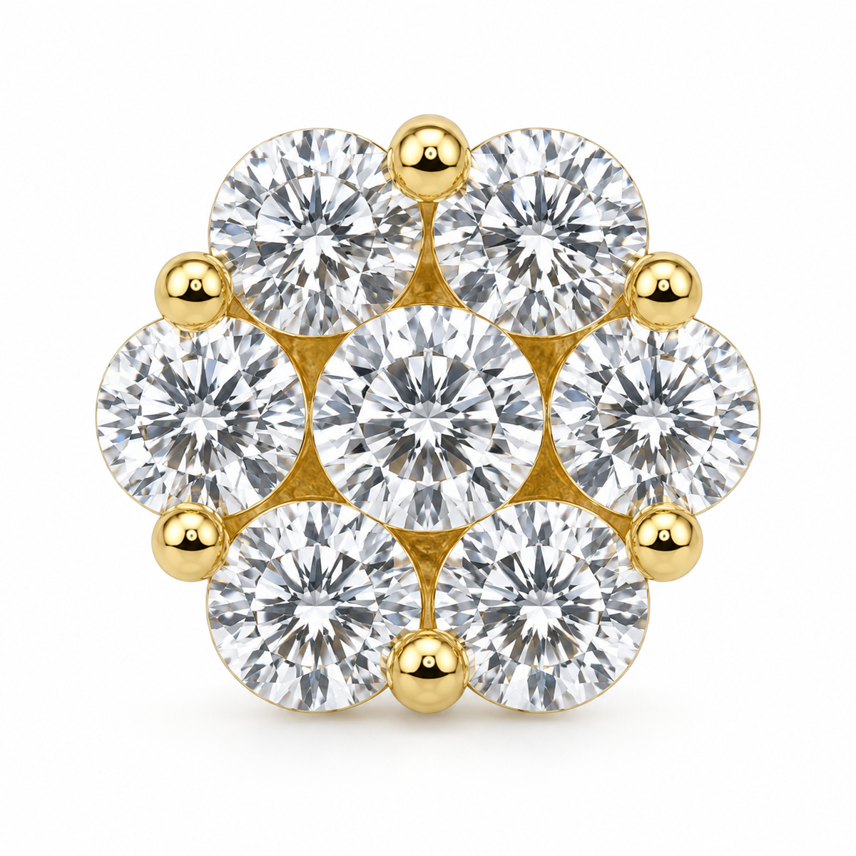 10K Yellow Gold CZ Flower Earrings - macro detail