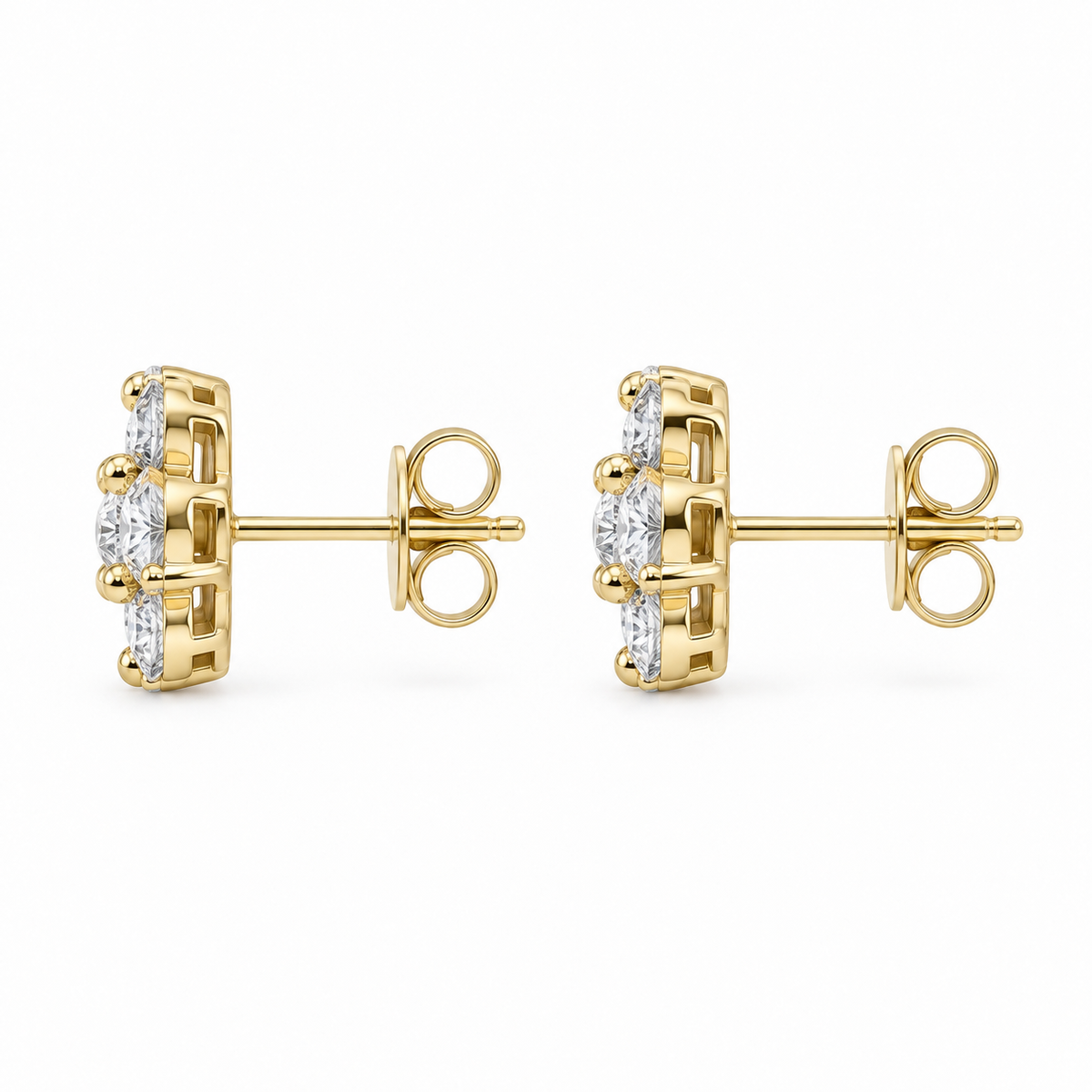 10K Yellow Gold CZ Flower Earrings - side view