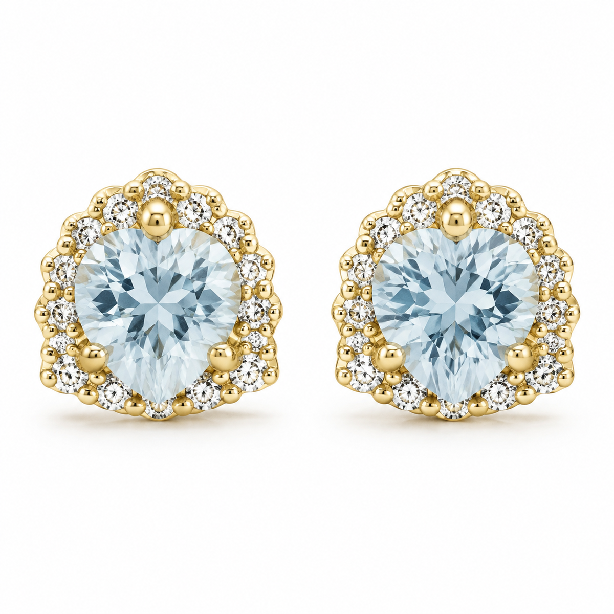 10K Yellow Gold CZ Heart Birthstone Earrings - front view