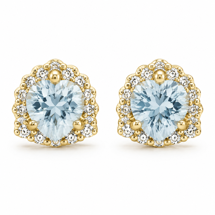 10K Yellow Gold CZ Heart Birthstone Earrings - front view