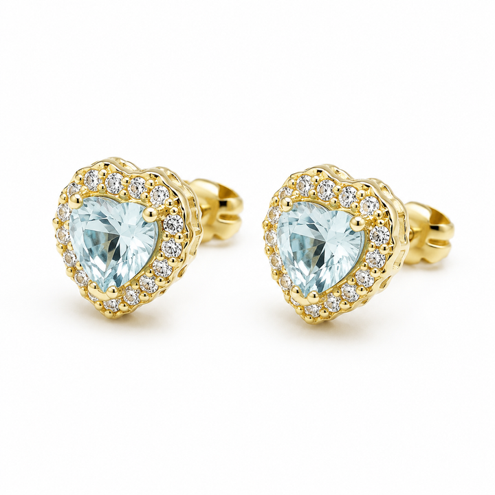 10K Yellow Gold CZ Heart Birthstone Earrings - front view