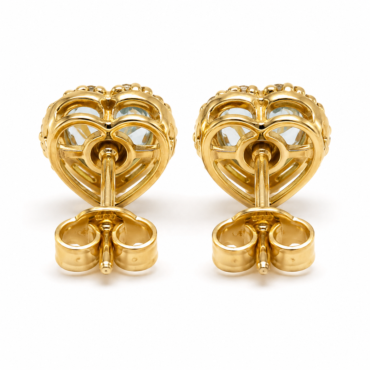 10K Yellow Gold CZ Heart Birthstone Earrings - back view