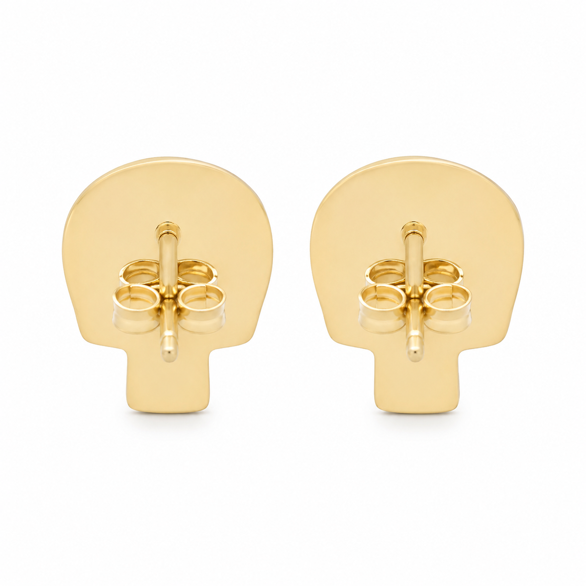 10K Yellow Gold CZ Skull Earrings (Screwback) - back view