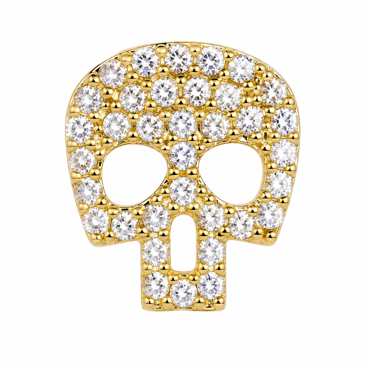 10K Yellow Gold CZ Skull Earrings (Screwback) - macro detail