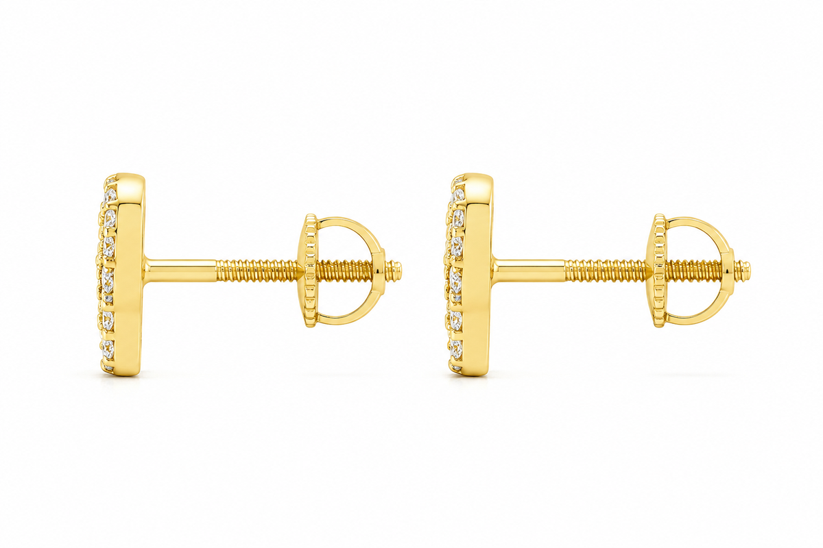 10K Yellow Gold CZ Skull Earrings (Screwback) - side view
