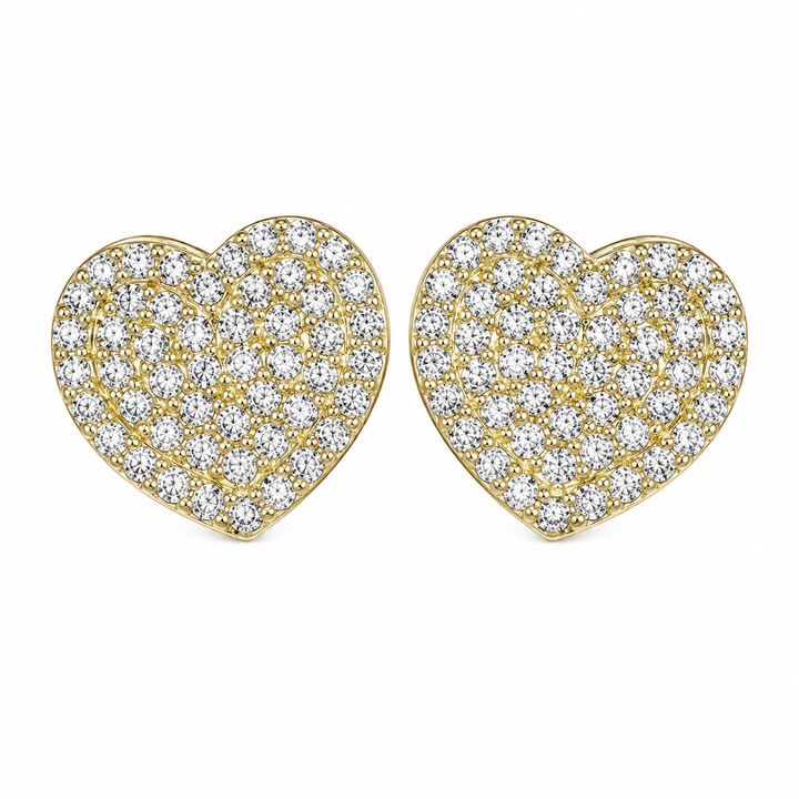 10K Yellow Gold CZ White heart Earrings - front view