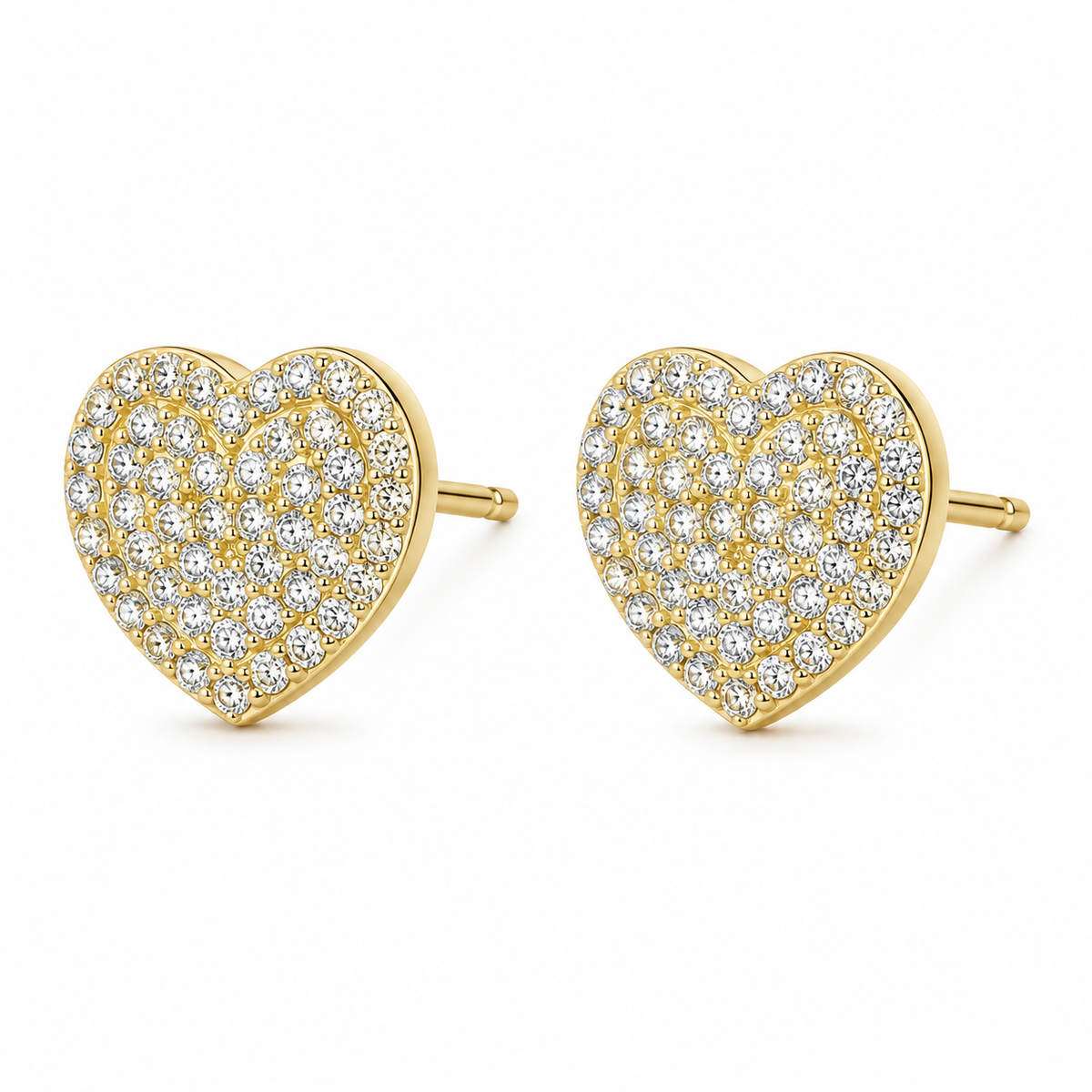 10K Yellow Gold CZ White heart Earrings - 45 degree view