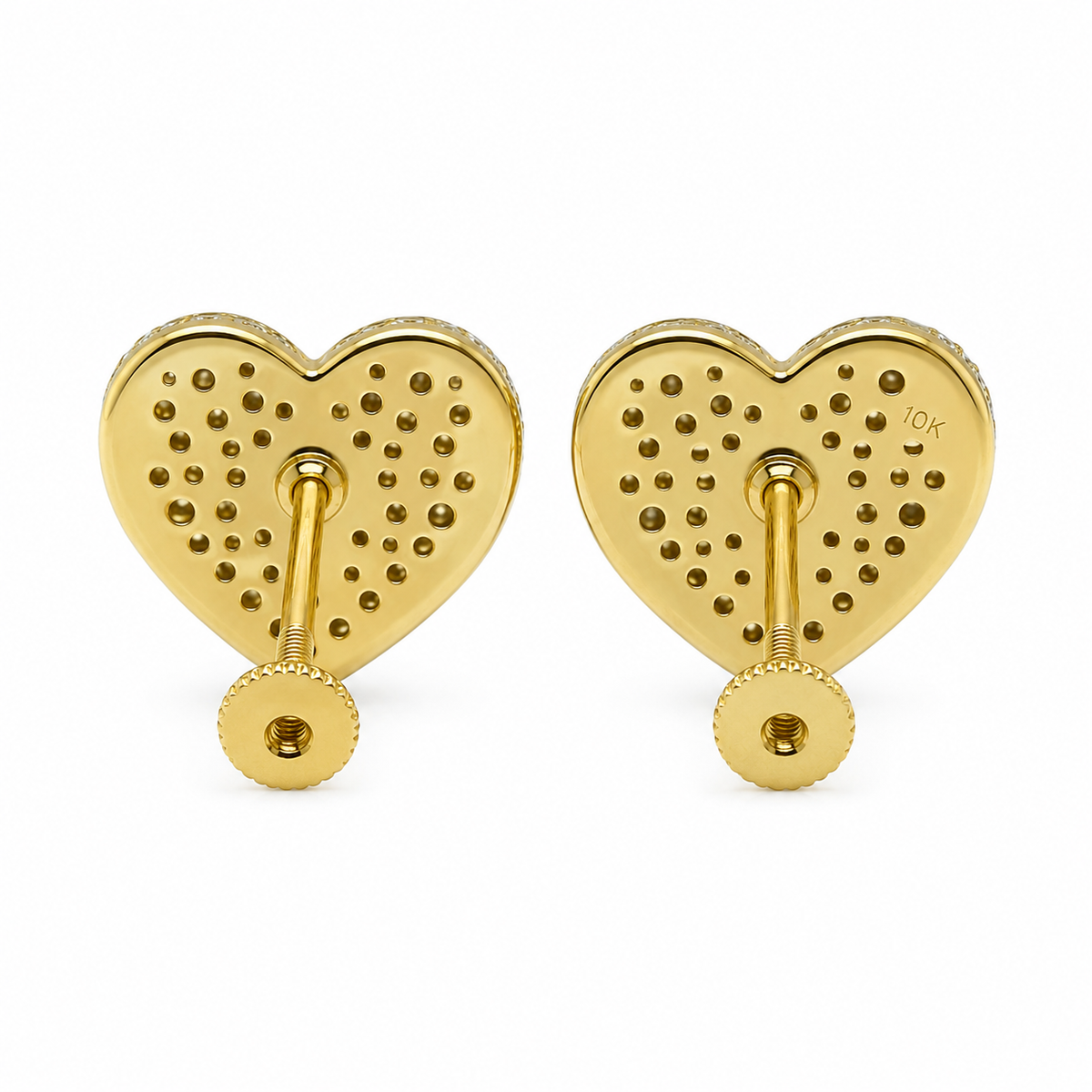 10K Yellow Gold CZ White heart Earrings - back view
