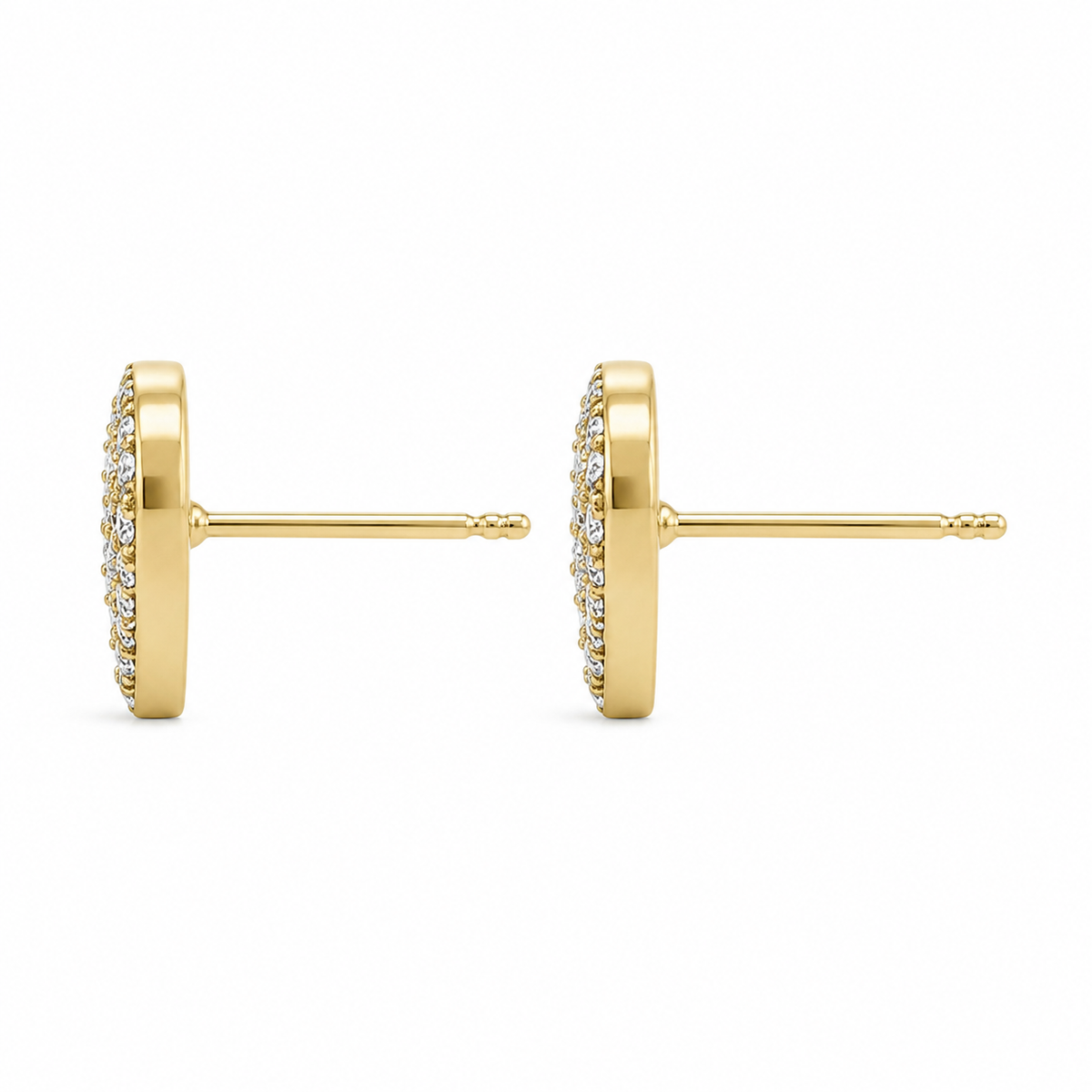 10K Yellow Gold CZ White heart Earrings - side view