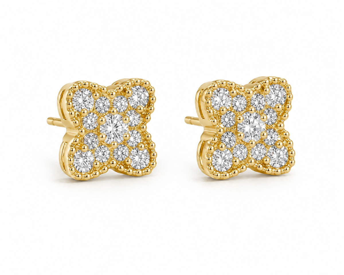 10K Yellow Gold Celeste CZ Earrings White - 45 degree view