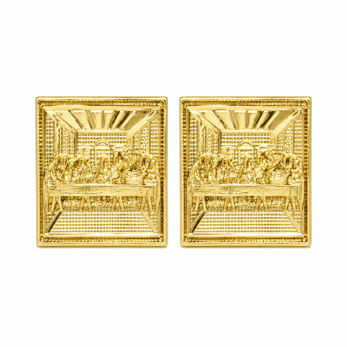 10K Yellow Gold Classic Last Supper Earrings (M) - front view