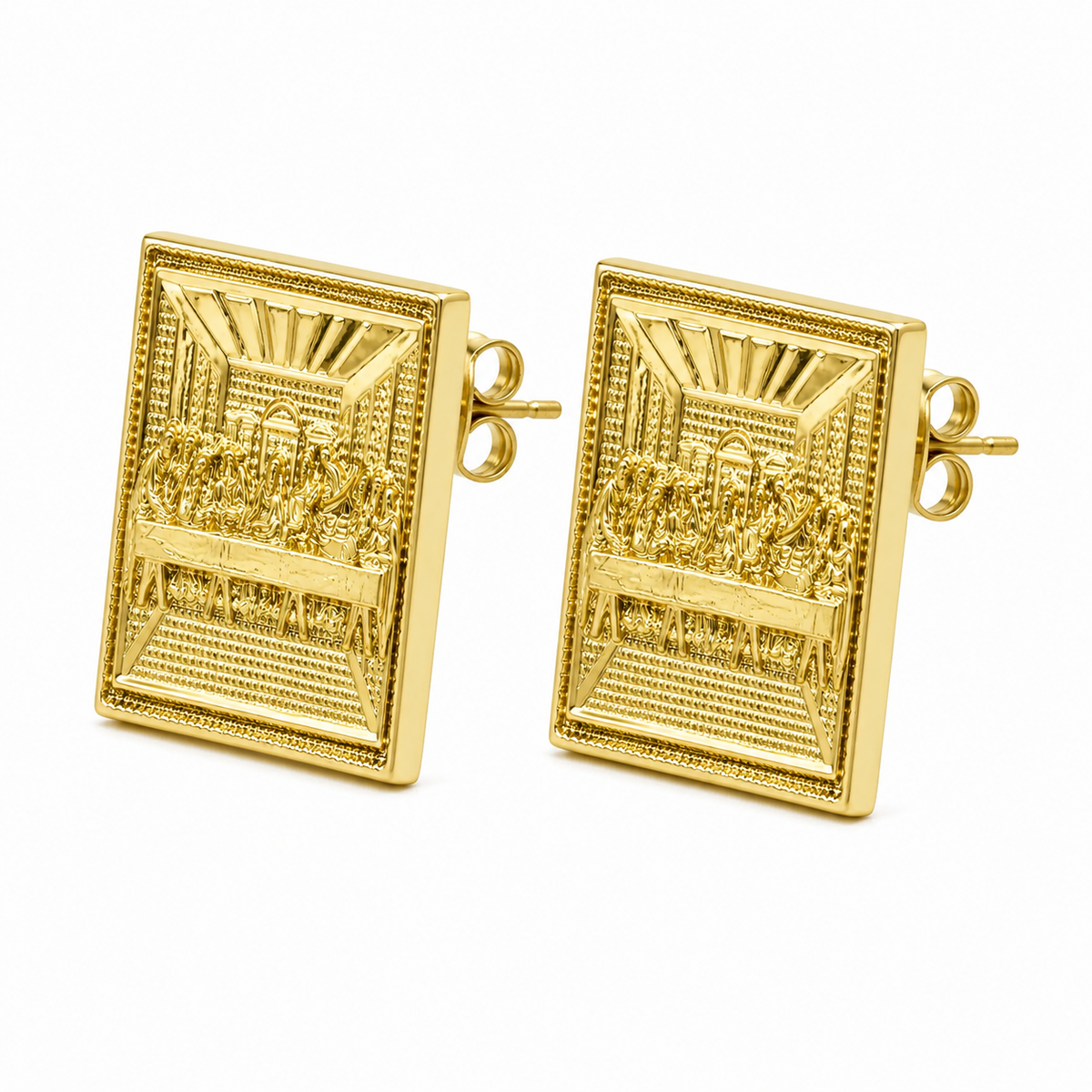 10K Yellow Gold Classic Last Supper Earrings (M) - 45 degree view
