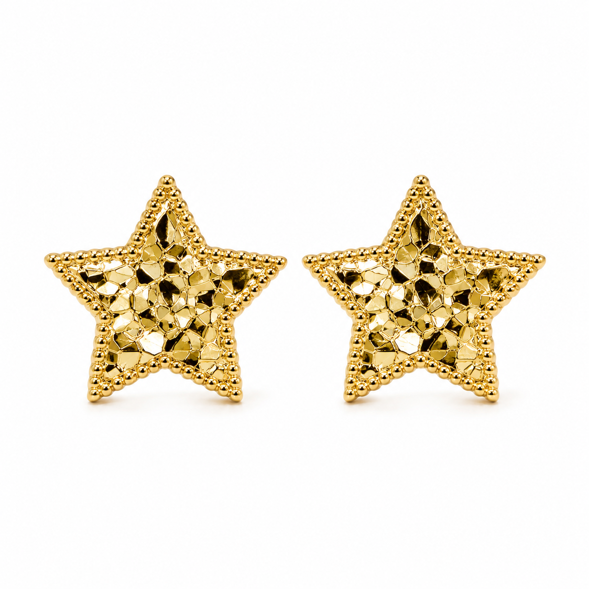 10K Yellow Gold Classic Nugget Star Earrings - front view