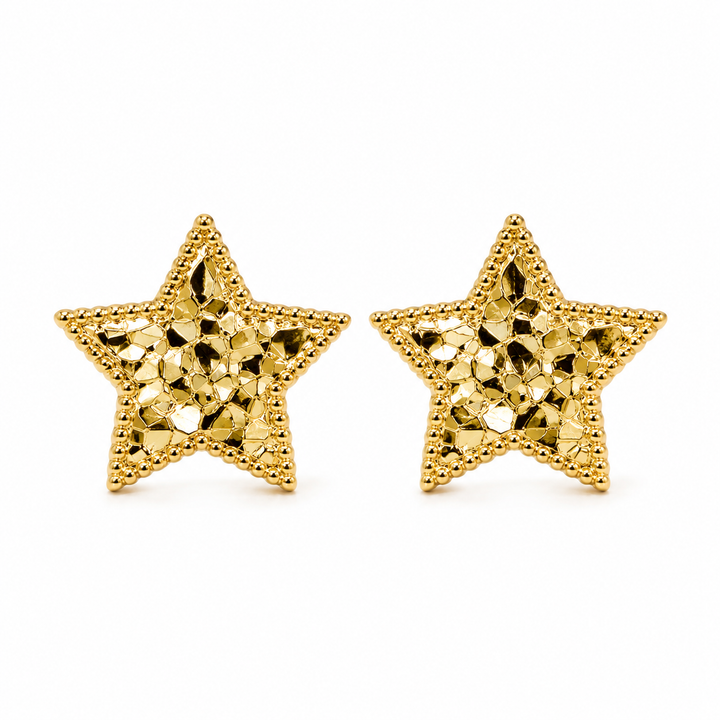 10K Gold Classic Nugget Star Earrings — 10K real gold jewelry from STF Diamonds, Los Angeles