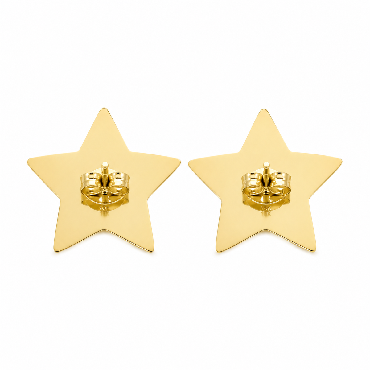 10K Yellow Gold Classic Nugget Star Earrings - back view