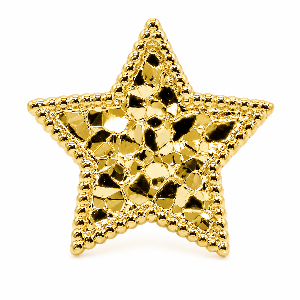 10K Yellow Gold Classic Nugget Star Earrings - macro detail