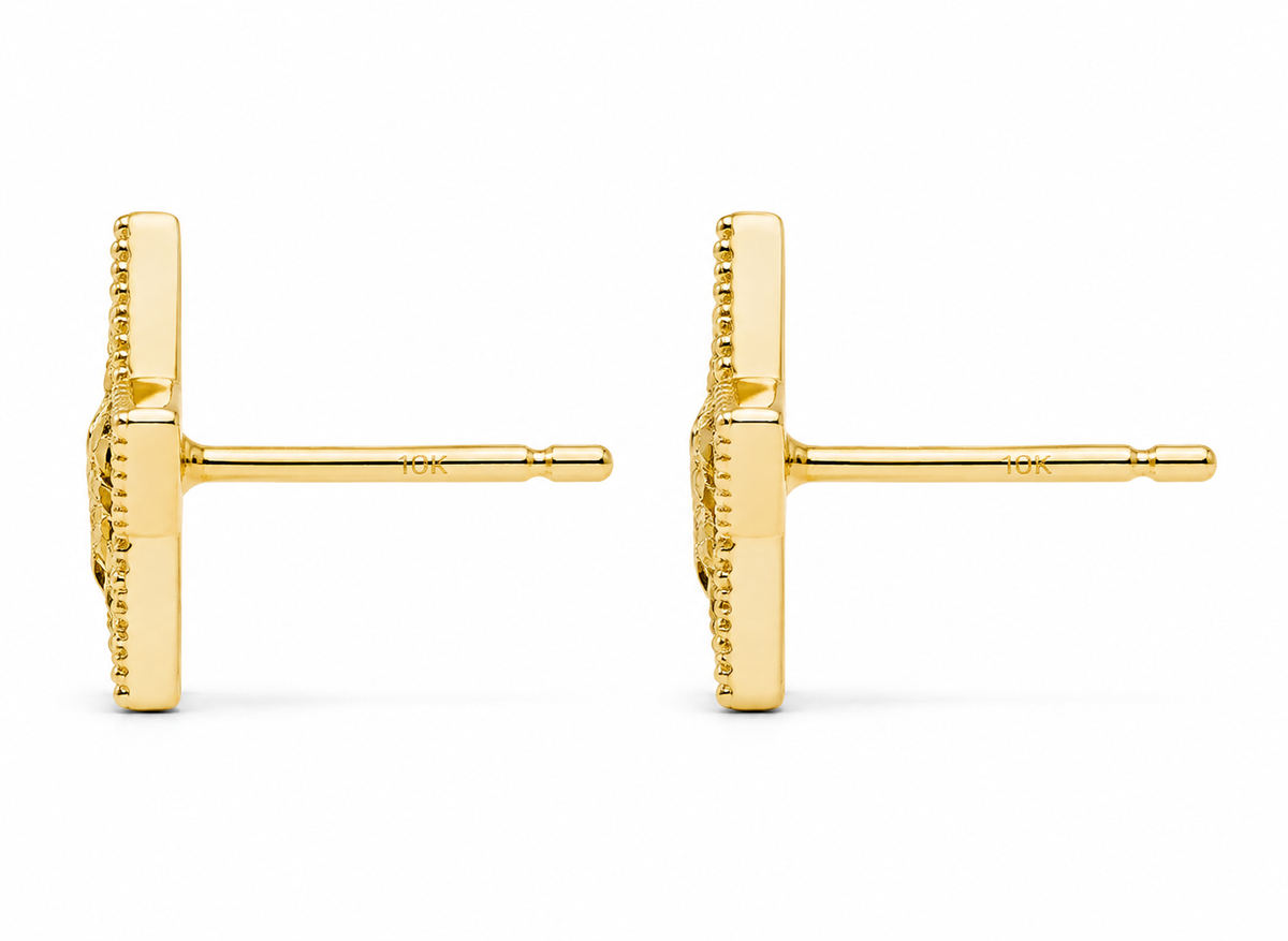 10K Yellow Gold Classic Nugget Star Earrings - side view