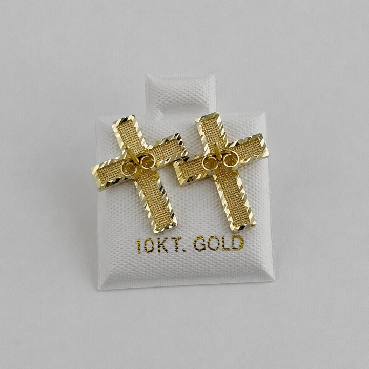 10K Yellow Gold Cross Earrings - front view