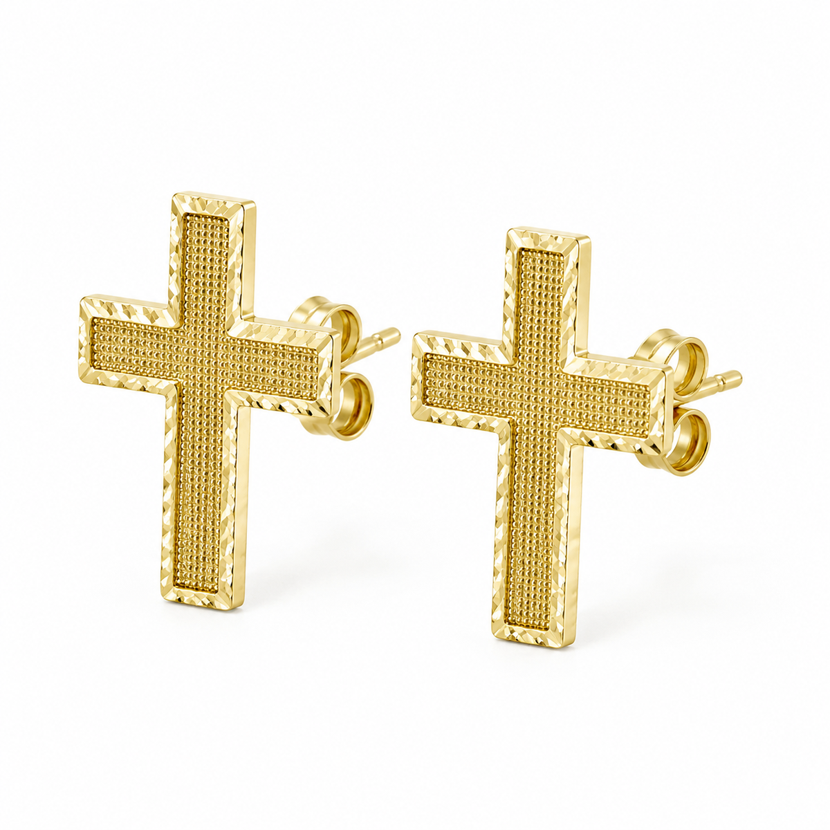 10K Yellow Gold Cross Earrings - 45 degree view