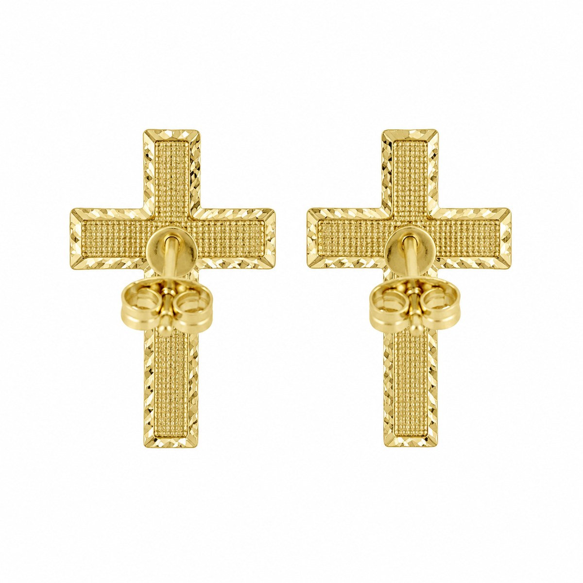 10K Yellow Gold Cross Earrings - back view
