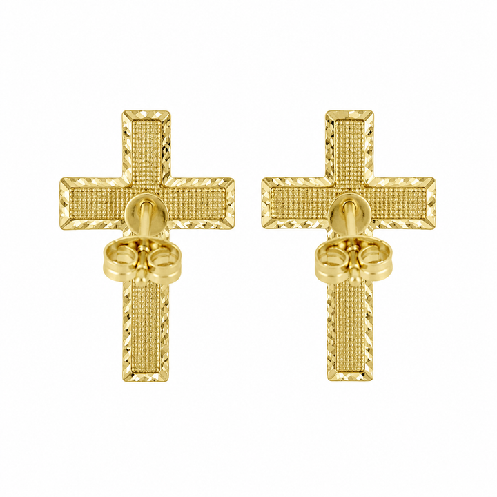 10K Yellow Gold Cross Earrings - 45 degree view