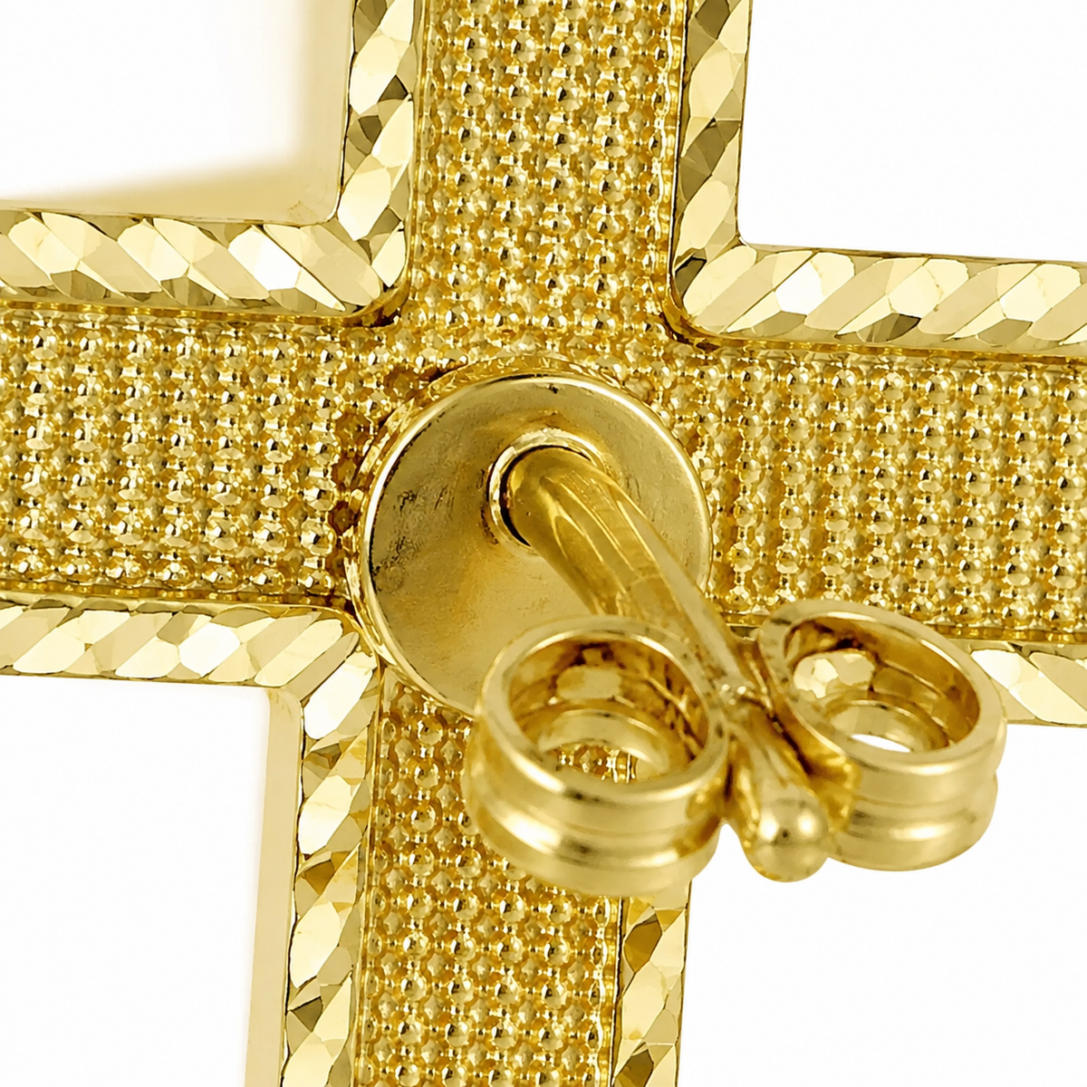 10K Yellow Gold Cross Earrings - macro detail