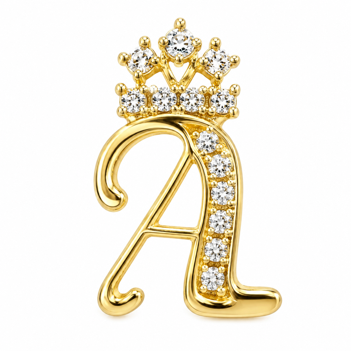 10K Yellow Gold Cursive Initial Earrings with Crown - macro detail