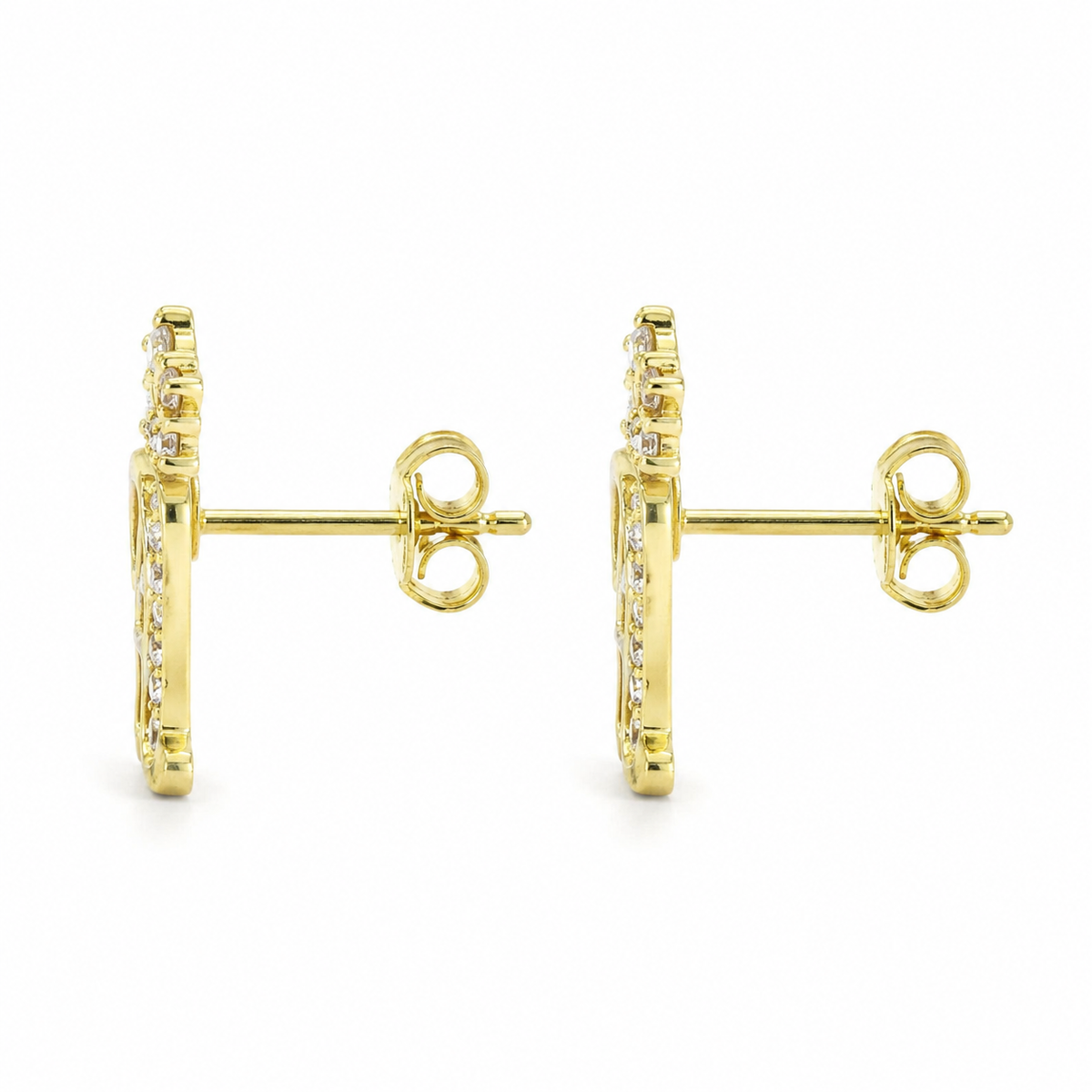 10K Yellow Gold Cursive Initial Earrings with Crown - side view