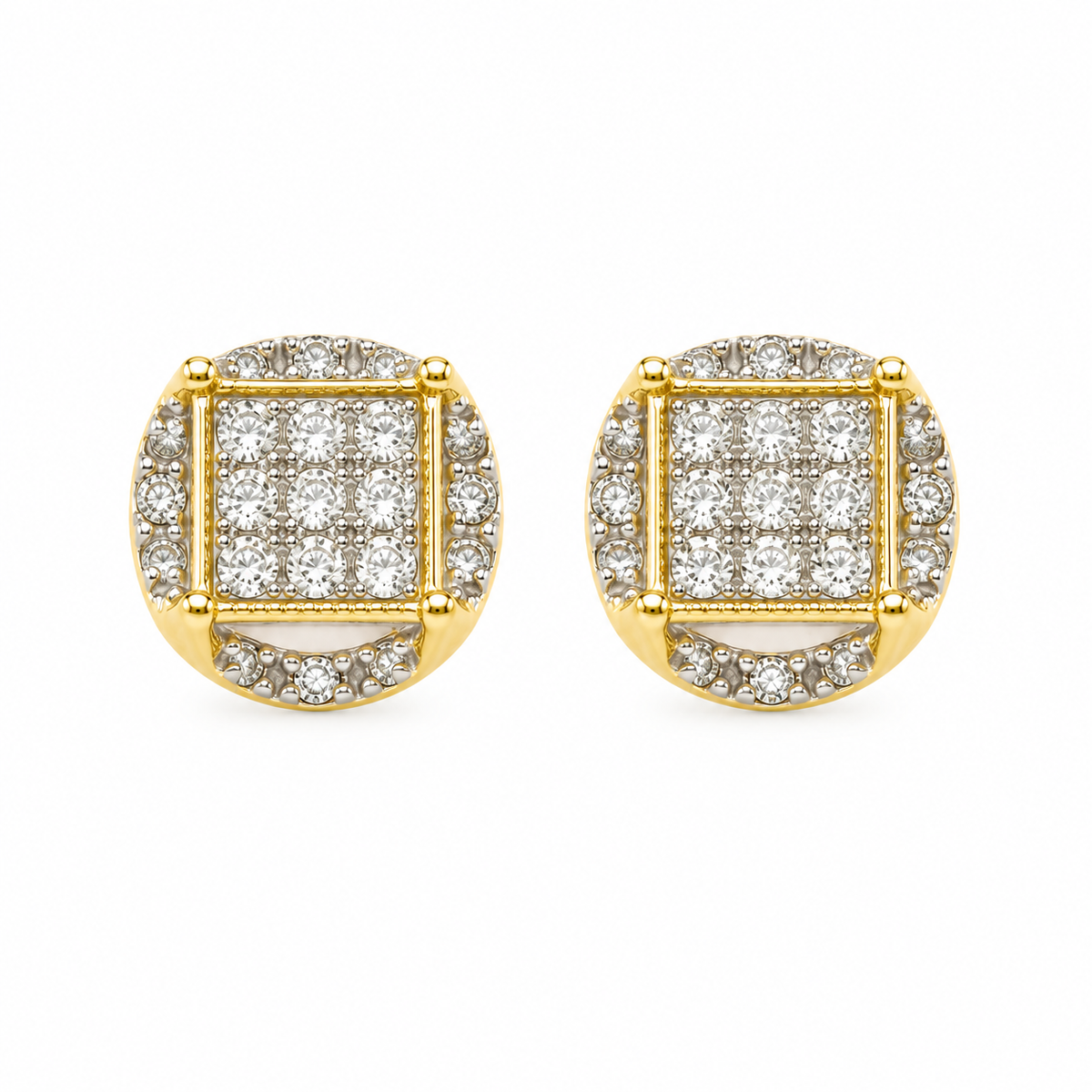 10K Yellow Gold Diamond Disc Earrings (Screwback Earrings) - front view