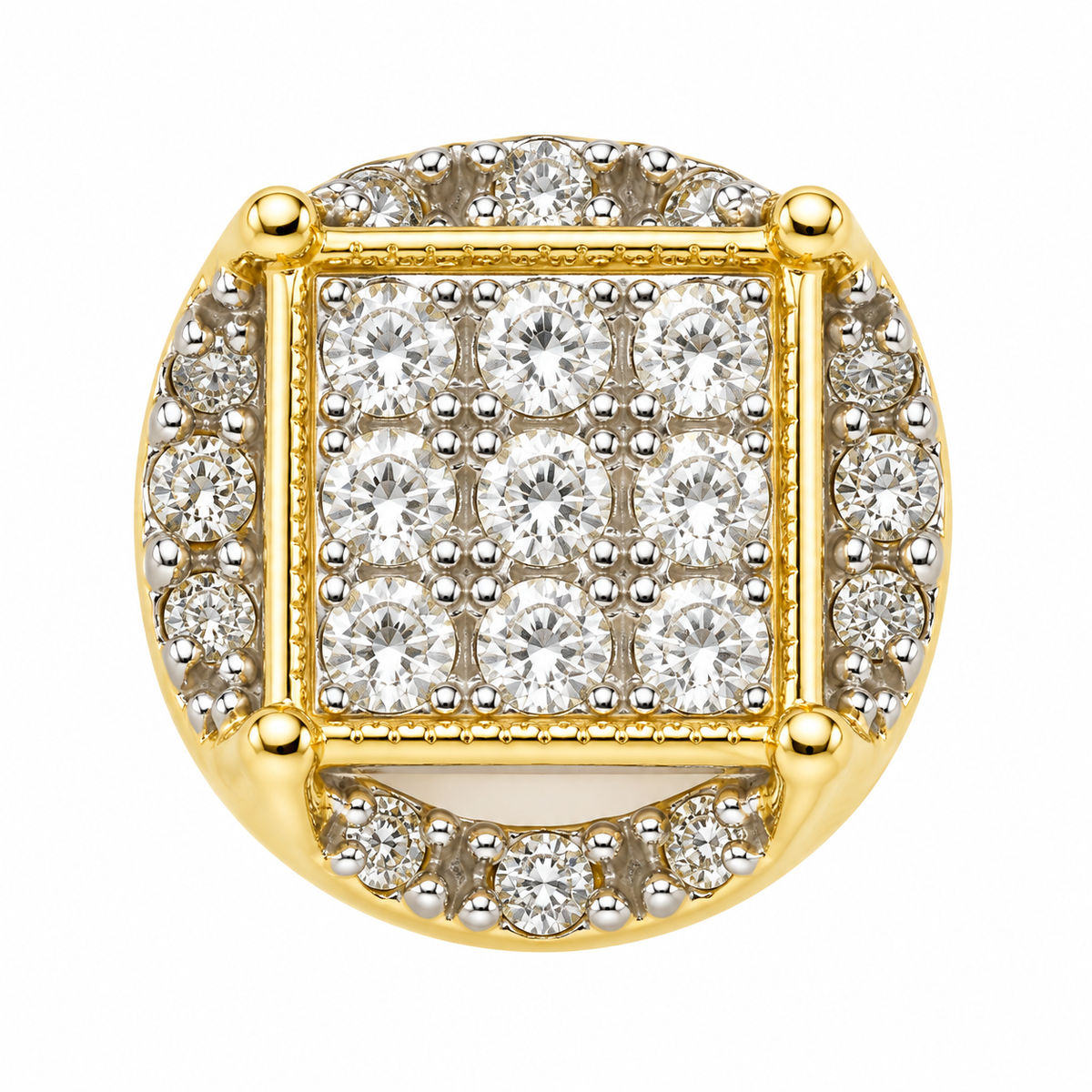 10K Yellow Gold Diamond Disc Earrings (Screwback Earrings) - macro detail