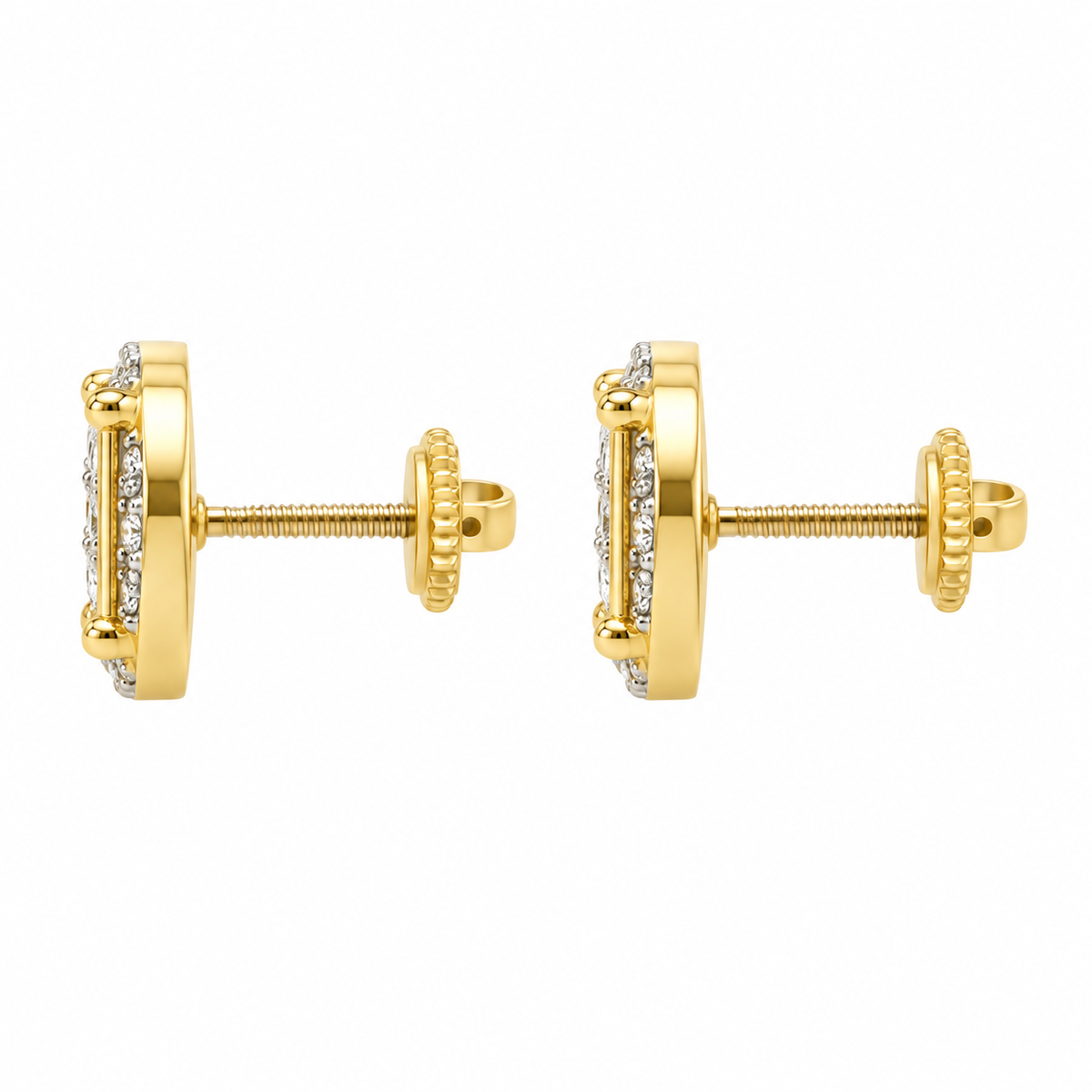 10K Yellow Gold Diamond Disc Earrings (Screwback Earrings) - side view