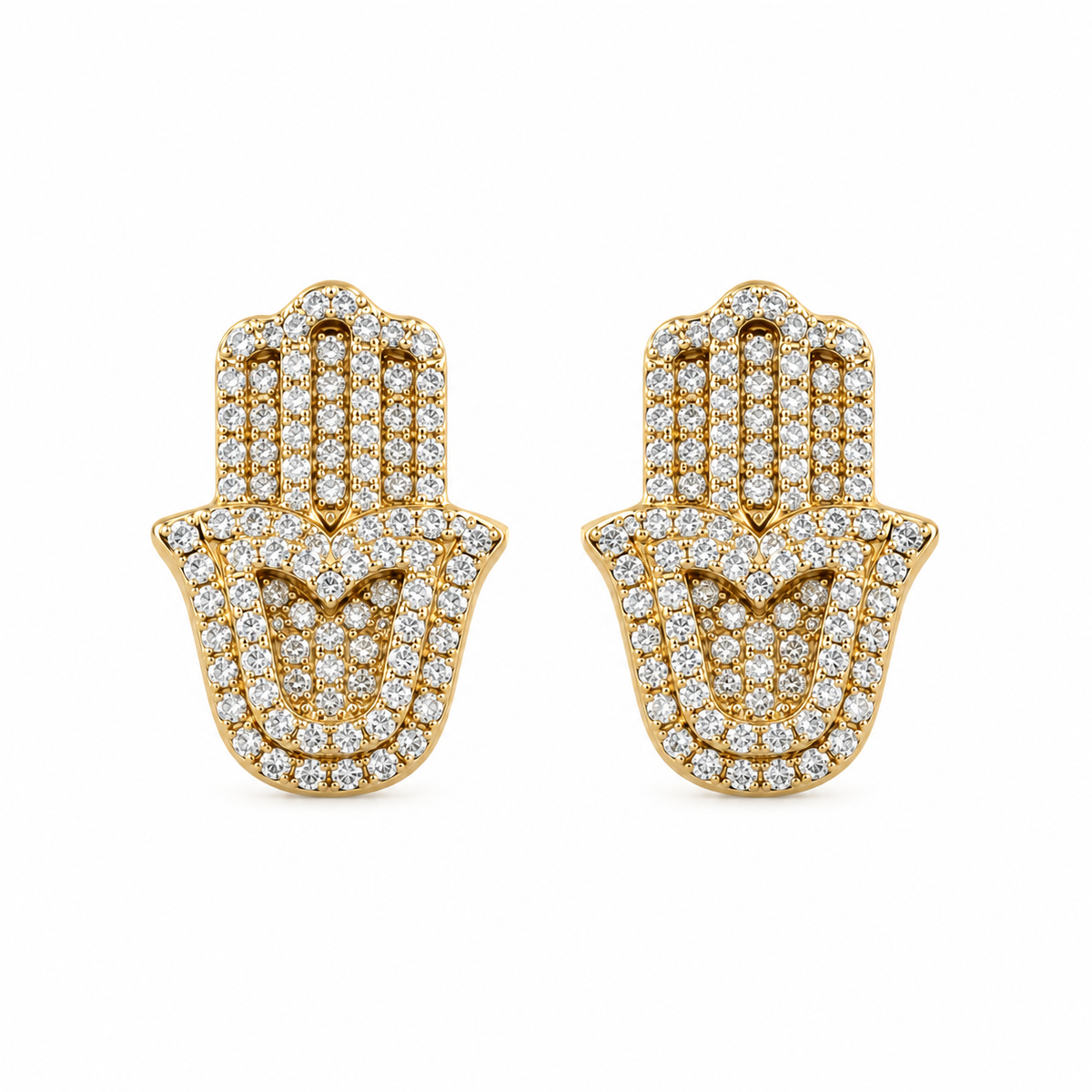 10K Yellow Gold Diamond Hamza Earring Studs - front view