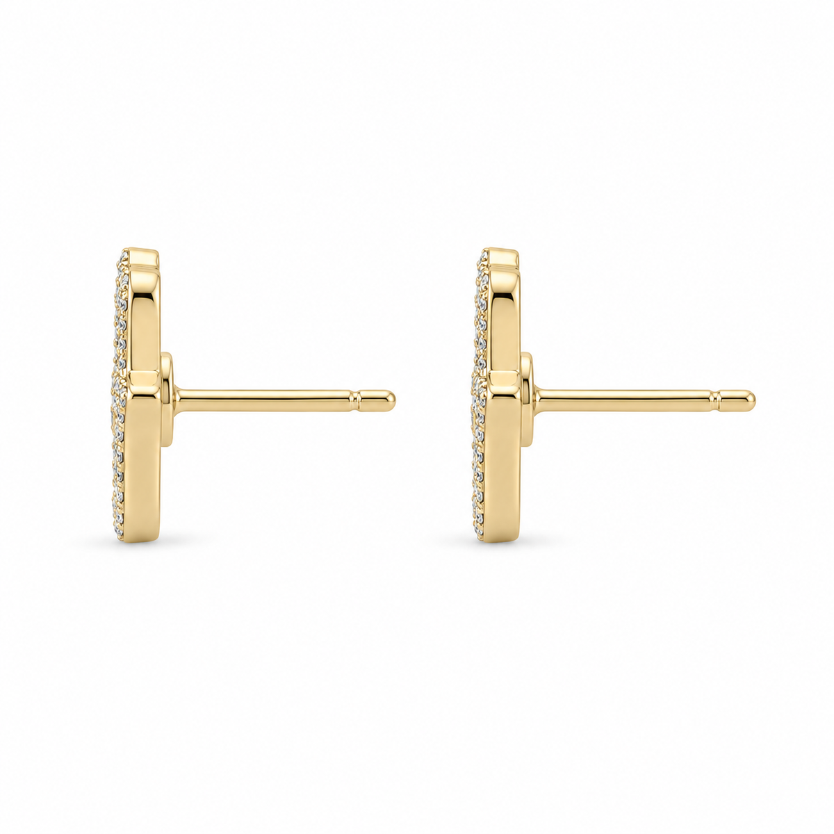 10K Yellow Gold Diamond Hamza Earring Studs - back view