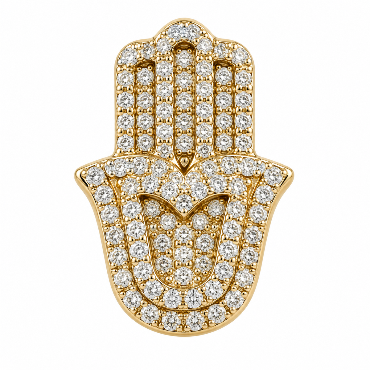 10K Yellow Gold Diamond Hamza Earring Studs - macro detail