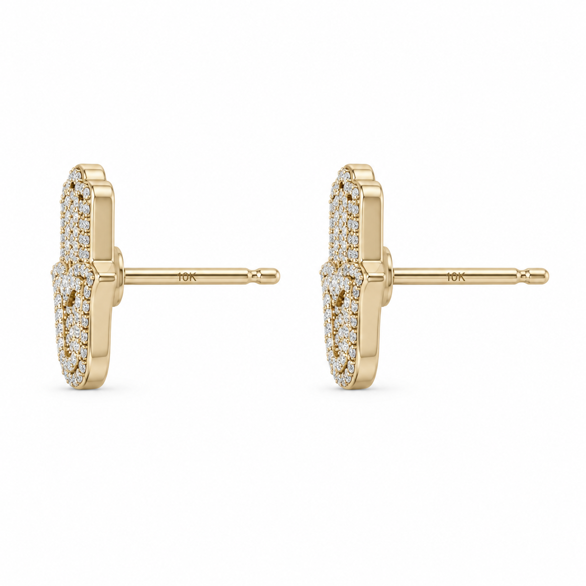 10K Yellow Gold Diamond Hamza Earring Studs - side view