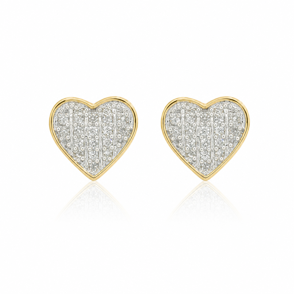 10K Yellow Gold Diamond Heart Earrings - front view