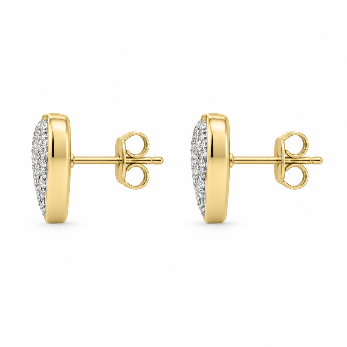 10K Yellow Gold Diamond Heart Earrings - side view
