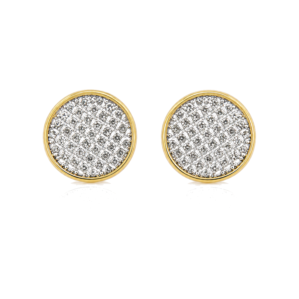 10K Yellow Gold Diamond Round Flat Earrings (Screwback) - front view