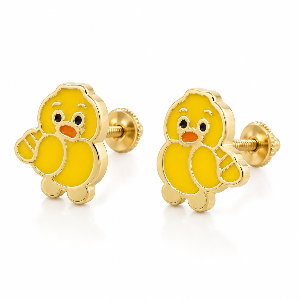 10K Yellow Gold Duck Earrings (Screwback) - 45 degree view