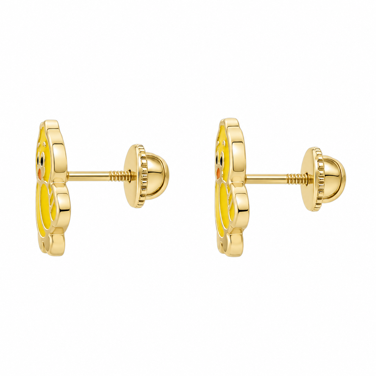 10K Yellow Gold Duck Earrings (Screwback) - side view