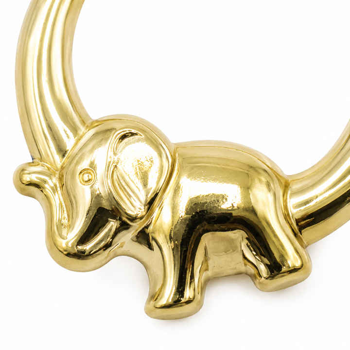 10K Yellow Gold Elephant High Polish Hoops Small - front view