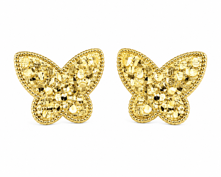 10K Yellow Gold Flat Butterfly Nugget Earrings - front view